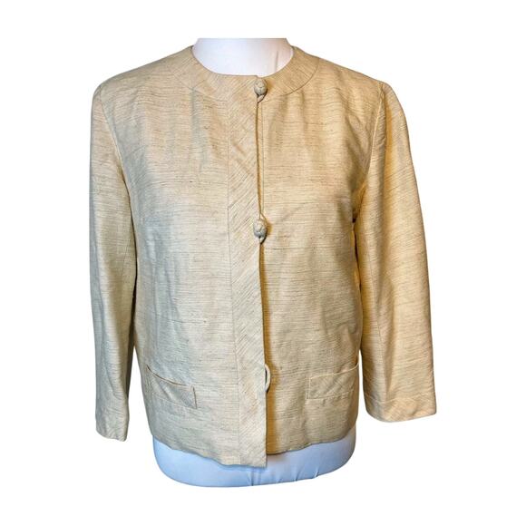 Vintage Marshall Field & Co Beige Silk Shantung Cropped Jacket Small - Picture 1 of 10